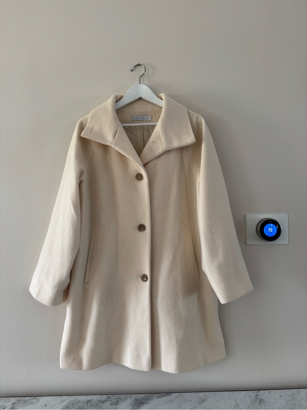 Perry Ellis Portfolio - Cream Single-Breasted Wool-Blend Pea Coat